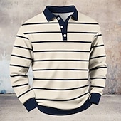 voordelige Rugbypolo voor heren-Voor heren Horizontale stroken Wafel Poloshirts Rugbypolo Lange mouw Poloshirt Overhemden met kraag Casual Sport Alledaagse kleding Knop Lente Herfst Winter blauw Zwart Bruin