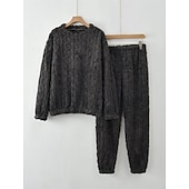 olcso Női hálófelsők és -alsók-Női Pizsama Alkalmi Kényelmes Tiszta szín Rugalmas derék Nadrág Otthon Napi Hosszú ujj Terített nyak Fehér Rubin Sötétkék Bíbor Khakizöld Tavasz Ősz Tél Laza öltözet