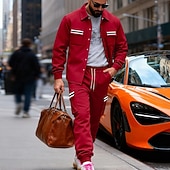 Χαμηλού Κόστους βασικές φόρμες-Ανδρικά Πουλόβερ Φόρμα Σετ ρούχων Jachetă Πέτο ΕΞΩΤΕΡΙΚΟΥ ΧΩΡΟΥ Καθημερινά Αθλητικά Κορδόνι Κουμπί επάνω Τσέπη Ταινία Μαύρο Ρουμπίνι Καφέ Πολυεστέρας Ρούχα Γυμναστικής Μοντέρνα Κομψό στυλ street