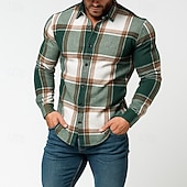 preiswerte Herren-Oberhemden-Herren Hemd Flanellhemd Kariertes Hemd Knopfhemd Overshirt Karomuster Outdoor Straße Blau Schwarz Rosa Rote Langarm Revers Frühling &amp; Herbst Bekleidung