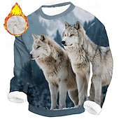 billige Dyretrykk-Herre Ulv 3D-utskrift Fleece Genser Daglig Fritid Fantasi Crew-hals Hjem Fest Gave Gateklær Blå 1 blå 2# Brun 3D-utskrift Høst Vinter Designer S M L XL XXL XXXL