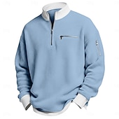 billige Vaffelstrikket T-skjorte-Herre Vaffel T-skjorte T skjorte Langermet Halv glidelås Vår Høst vinter Helfarge Tradisjonell / vintage Fritid Fargeblokk Lomme med glidelås utendørs Hjem Sport &amp; Utendørs Lyseblå Rød Lilla Topp