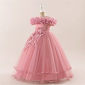 halpa Juhlamekot-Lapset Tyttöjen Mekko Juhlamekko Yhtenäinen väri Hihaton Muodollinen Suoritus Erikoistilaisuus Pitsi Silmukka Muoti Päivittäin Prinsessa Polyesteri Maxi Juhlamekko Kellomekko Tyllimekko Kesä Kevät 4