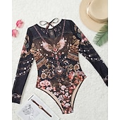 Χαμηλού Κόστους Rash Guards One Pieces-Γυναικεία Προστατευτικά Μαγιό Ολόσωμα μαγιό Γραφική Μπόχο Δίχτυ Προστασία UV Αναπνέει Μακρυμάνικο Μαγιό Σέρφινγκ Παραλία Διακοπές Άνοιξη