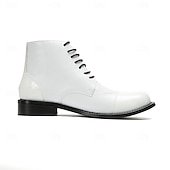 halpa Ensiluokkaiset nahkasaappaat-Miesten valkoiset aidosta nahasta valmistetut nauhalliset nilkkurit - tyylikäs ja elegantti muotoilu, ihanteellinen juhlatilaisuuksiin, toimistokäyttöön ja trendikkääseen arkeen