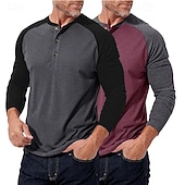 preiswerte Lässiges Henley-T-Shirt-2-teiliges Henley-Shirt für Herren, Baseball-T-Shirt, Kurzarm, Farbblock-Design, Basic, Boho-Stil, Raglanärmel, für Outdoor, Freizeit, Alltag, Sommer, Herbst, alle Jahreszeiten, schwarzes
