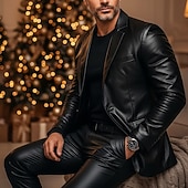 economico Blazer Classici da Uomo-Per uomo Blazer Formale Natale Ufficio Tasca Moda Classico Inverno Primavera &amp; Autunno Poliestere Semplice Tasca Casual / Quotidiano Monopetto Giacca Nero