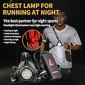 お買い得  キャンプ用ライトとランタン-胸部夜間ランニング ライト、ウェアラブル サイクリング ライト、LED マルチライト、屋外スポーツ用赤色ライト警告灯、USB 充電式ランニング ライト。