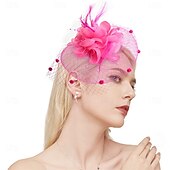 levne fascinátory-Čelenka Tyl Látka 30. léta Svatební Čajový dýchánek Dostih koktejl Elegantní Vinobraní S Peří Přílba Pokrývky Hlavy