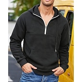 お買い得  メンズベーシックパーカー-男性用 パーカー クォータージッパーパーカー フリースパーカー ブルー ブラック パープル ライトグレー ダックグレー フード付き 平織り ジッパー ポケット スポーツ 日常 祝日 ポリエステル ストリートファッション ベーシック カジュアル 秋 冬 衣類 パーカー トレーナー