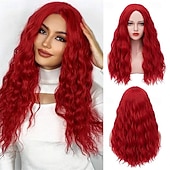 cheap Carnival Wigs-Womens Red Wig Long Curly Wavy Red Wigs Middle Part Synthetic Heat Resistant Full Wig for Carnival Festival Party