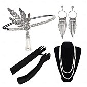 baratos Acessórios e mais-Conjunto Loucos anos 20 Anos 20 Retro Vintage Faixa De Cabelo Estilo Melindrosa Decoração de Cabelo Conjunto de acessórios O Grande Gatsby Menina melindrosa Pena Fantasia Mulheres Natal Carnaval