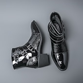 billiga Klädskor-Herrstövlar i vinröda lack i konstläder med tre spännen och krokodilstruktur – trendiga skor för kvällskläder, fester och speciella tillfällen