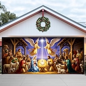 billige Julegarasjeportdeksler-jul garasjeportdeksel julekrybbe 2025 stort hengende bakteppe religiøs høytid veggmaleri utendørs dekor fest fotografering bakgrunn hage hjem festlig juledekorasjon