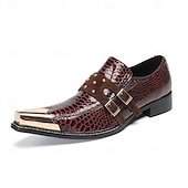 economico Scarpe Eleganti Classiche-Men's Genuine Leather Burgundy Snakeskin Dress Shoes, Stylish Double Monk Strap Shoes for Weddings, Luxury Footwear for Groom and Wedding Guests