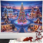 cheap Wall Tapestries-Christmas Snow Scene Tapestry – Winter Wonderland Wall Hanging, Snowflake Forest Landscape Christmas Tree Pattern Decorative Tapestry for Home Bedroom Living Room Holiday Decoration