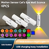 tanie Dekoracyjne światła-1/4 sztuki podwójnej lampki nocnej z czujnikiem kociego oka, ładowanej przez USB, RGB, 3/7 trybów kolorów, płynne przyciemnianie, do sypialni, schodów, garderoby, salonów, reflektorów