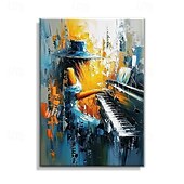 ieftine Picturi cu Oameni-pictură în ulei lucrată manual pe pânză, artă de perete, figuri abstracte, fată cântând la pian, pentru acasă, decor pentru sala de clasă de muzică, cadru întins, pictură suspendată/pictură laminată