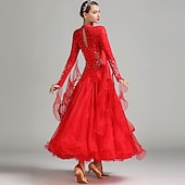 Недорогие Стандартный бальный зал-Женское элегантное платье для бальных танцев бирюзового цвета, украшенное стразами, с высоким воротником, для вальса, танго, румбы, современного танца, для выступлений на соревнованиях