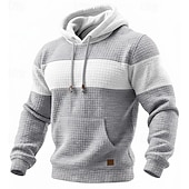 baratos hoodies básicos dos homens-Homens Moletom Moletons Waffle Estacionar Preto Verde Tropa Azul Marinha Cáqui Cinza Claro Com Capuz Tecido Patchwork Bloco de cor bolso canguru Casual Diário Desportos e Ar livre Poliéster Roupa de