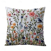 cheap Textured Throw Pillows-Floral Pattern Pillow Cover 2D Flat Print Soft Comfortable Cushion Case with Faux embroidery for Living Room Sofa Bedroom Home Decoration
