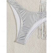 ieftine Topuri și seturi-Samba Dancewear Outfit strălucitor din paiete argintii pentru femei - Set cu top halter bralette și fusta pentru petreceri rave - Costum de performanță