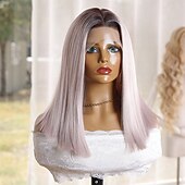 cheap Synthetic Lace Wigs-Synthetic Lace Wig Straight Style 12 inch Mixed Color Middle Part 13x4x1 T Part Lace Front Wig Women's Wig Light Pink