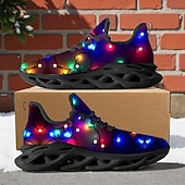 baratos Ténis para Homem-Tênis masculino com estampa natalina iluminada - luzes de LED vibrantes, calçado esportivo confortável para as festas de fim de ano, eventos festivos e encontros ao ar livre.