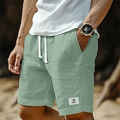 voordelige Retro-Voor heren Korte broek Linnen korte broek Zomer korte broeken Strandshorts Seersucker-short Trekkoord Elastische taille Effen Comfort Ademend Knielengte Casual Dagelijks Buiten Vakantie Modieus Wit
