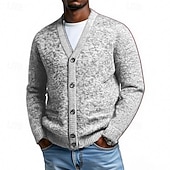 abordables suéter de la rebeca de los hombres-Hombre Pulóveres Chaqueta de Punto Cárdigan Estriado Tejer Tops regulares Botones Plano Escote en Pico Moda Ropa de calle Vacaciones Casual Ropa Otoño Invierno Burdeos Azul S M L