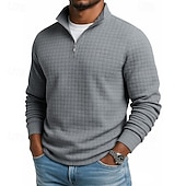 halpa Vohvelineule T-paita-Miesten Vohveli tee T-paita Quarter vetoketjullinen T-paita Pitkähihainen Stand-kaula-aukko Syksy Talvi 봄 &amp; Syksy Yhtenäinen väri Neuleet Päivittäin Vapaa-aika Sulkea jnk vetoketju ulko