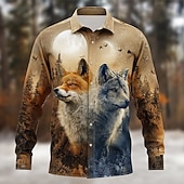 economico Camicia vintage-Per uomo Animale Volpe foresta Camicia Camicia con Bottoni Manica Lunga Vintage Retrò Casuale All'aperto Caccia Primavera Autunno Collo ripiegato Stampa 3D camicie con colletto Cachi chiaro Marrone