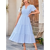 ieftine Rochie albă-Pentru femei Rochie Maxi Rochie A line Casual Zilnic Fit regulat Simplu Manșon scurt În V Albastru piscină Alb Galben Roșu-aprins Vară Primăvară