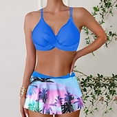 levne Tankiny-Dámské Plavky 2 ks Sukně Plavky Volány Volná záda prázdniny Oblečení na pláž Květinový Do V Bez rukávů Plavky