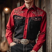baratos camisas ocidentais dos homens-Homens Estampa floral Étnico Flores Camisa Social camisa ocidental Camisa de caubói Manga Longa Vintage retrô Casual Ao ar livre Roupa de Trabalho Primavera Outono Aberto para a Lateral Dois bolsos
