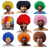 abordables Perruques de carnaval-Perruque de carnaval 2026 Rose Noir Bleu Bouclé Afro Court Perruque synthétique de festival Mardi Gras Parade Coiffure de costume de cosplay pour Hommes