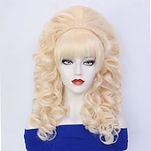 preiswerte Historische Perücken-Retro-viktorianische Bienenkorbfrisur, blonde, lange, lockige Damenperücke, Bouffant-Rokoko-Perücke, Modeparty-Werwolf-Cosplay-Perücke mit Pony