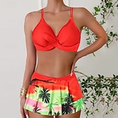 levne Tankiny-Dámské Plavky 2 ks Sukně Plavky Volány Volná záda prázdniny Oblečení na pláž Květinový Do V Bez rukávů Plavky