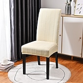 economico Fodera per sedia da pranzo-Coprisedia elasticizzati in jacquard tinta unita, coprisedia da pranzo con schienale alto, design a trecce testurizzate, protezione elastica per la sedia, per la casa, la cucina, l&#039;hotel e la