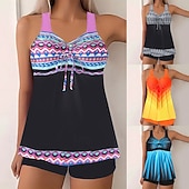 abordables Tankinis-Mujer Bañadores 2 piezas Bermudas Traje de baño Espalda al Aire Vacaciones Ropa de playa Graphic Escote Redondo Sin Mangas Trajes de baño