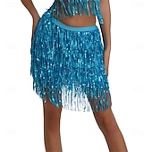 cheap Belly Dancewear-Samba Dancewear Belly Dance Sequin Tassel Skirt Half Bead Performance Skirtl Performance Costume