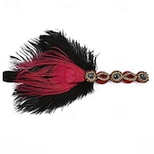 billige Tilbehør og mer-Retro / vintage De livlige 20-årene 1920-tallet Flapperpannebånd i 1920-stil Hodeplagg Hårtilbehør Den store Gatsby Fjær Kostyme Dame Jul Karneval Maskerade Retro-temafest Charleston-dans Voksen