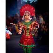 tanie Akcesoria-Karnawał 2026 Rio Karnawał Akcesoria Samba Karnawałowa Tiara z Piór dla Kobiet - Czerwona Cekinowa Tiara Tancerki - Akcesoria Do Tańca na Festiwal Mardi Gras Kostium na Festiwal Brazylia