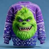 cheap Ugly Sweaters-Ugly Christmas Sweater Men's Cartoon Print Holiday Pullover Sweater Jumper Knitwear Crewneck Casual Vacation Daily Festival Knitting Keep Warm Long Sleeve Spring Fall Winter Red -1 Red -2 Red -3