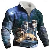 Χαμηλού Κόστους Animal Print-Ανδρικά Ζώο Λύκος Φλις Πουλόβερ Μοντέρνα Καθημερινό 3D Όρθιος Γιακάς Τρίμηνο φερμουάρ ΕΞΩΤΕΡΙΚΟΥ ΧΩΡΟΥ Διακοπές Δώρο Streetwear Θαλασσί Μπλε 1 Μπλε 3# Μπλε 2# Μισό φερμουάρ Φθινόπωρο Χειμώνας