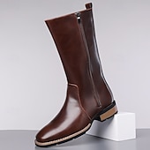 Χαμηλού Κόστους Μπότες ιππασίας-Κλασικές καφέ ανδρικές μπότες ιππασίας | μινιμαλιστικές ψηλές μπότες μέχρι τη μέση της γάμπας με πλαϊνό φερμουάρ, ιδανικές για ζεστές χειμερινές μετακινήσεις και χαλαρό περπάτημα