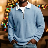 abordables Navidad-Hombre Camisetas polo con diseño de gofre Calle Casual Cuello Vuelto Manga Larga Moda Ocio Bloque de color Cerrar Retazos Otoño Primavera &amp; Otoño Todas las Temporadas Ajuste regular Azul Púrpura