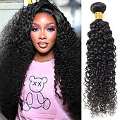 cheap 1 Bundle Human Hair Weaves-Brazilian Human Hair 1B # Natural Black Color  Curly Wave Human Hair 1 Bundle 10-30 inches