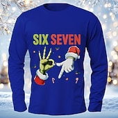 preiswerte Lustiges Weihnachtsoutfit-Weihnachtsshirt für Herren mit lustigem Weihnachtsmann-Handzeichen „67“ – Langarmshirt mit witzigem Motiv – Größen S–XXXL