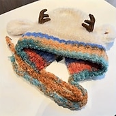 billige oppvarming og kjøling-heklet vinterlue med fleecefor og reinsdyrgevir for dame &amp;ører, myk varm skilue, fargerik flerfarget reinsdyrlue, myk fleeceforet heklet lue for barn og voksne, morsomt ferietilbehør